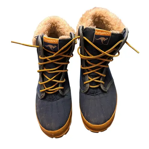 Vintage Kangaroos Leather Nylon Waterproof Zipper Pocket Boots size 6.5 Outdoors Blue