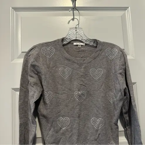 Vila Milano Grey Knit Rhinestone Heart Accent Sweater size Small