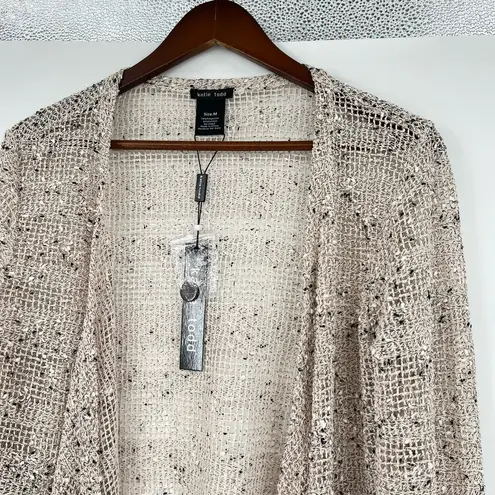 NEW Katie Todd Women Open Front Cardigan Fishnet Waterfall Sweater Gray medium