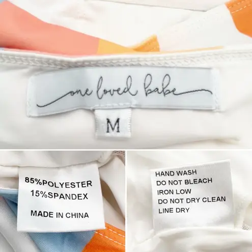 One Loved Babe Bikini Set Size Medium Retro Stripe High Waist Swim Two Piece M Orange