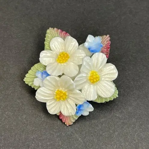 Vintage Bone China Painted Floral Arrangement Brooch