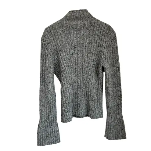 Elie Tahari Merino Cashmere Ribbed Sweater L Gray Chunky Knit Luxury Soft