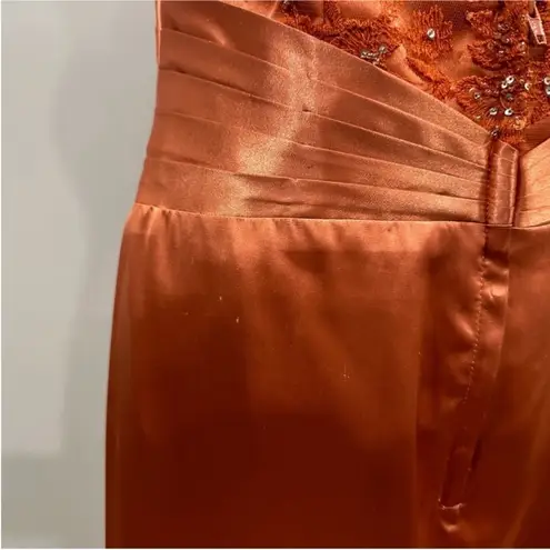 Ciré A Division of Landa Flame Orange Plunge Neck Halter Gown 16 Y2K