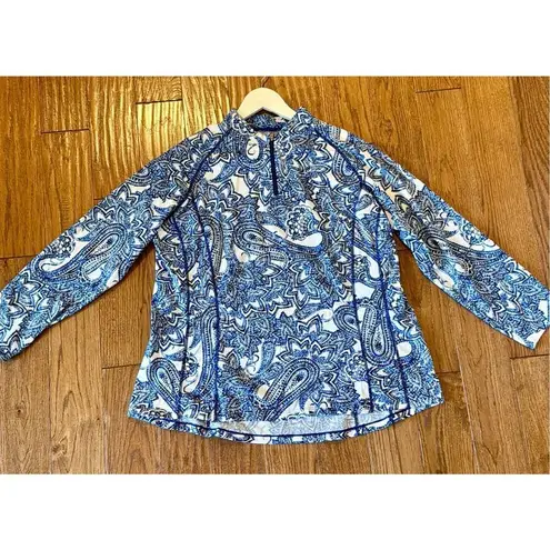 Coolibar blue paisley quarter zip rash guard pullover XL Blue