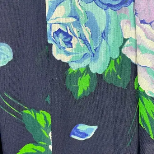 Vintage Kenzo Jungle Navy Blue Rose Floral Sleeveless Mini Dress