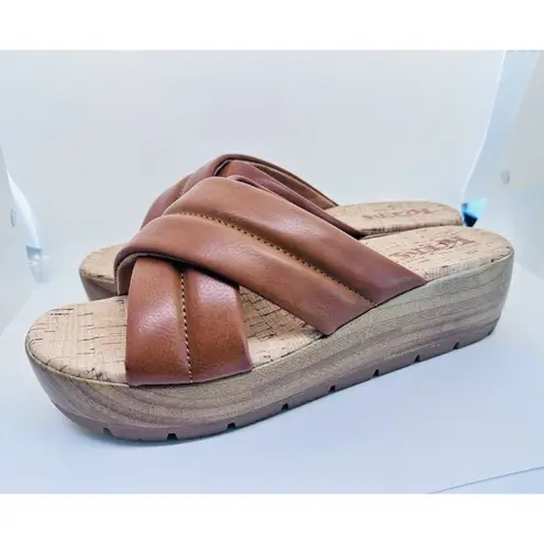 Kork-Ease NIB Faithe Platform Sandals Women's Size 9 M Tan Leather Straps Wood