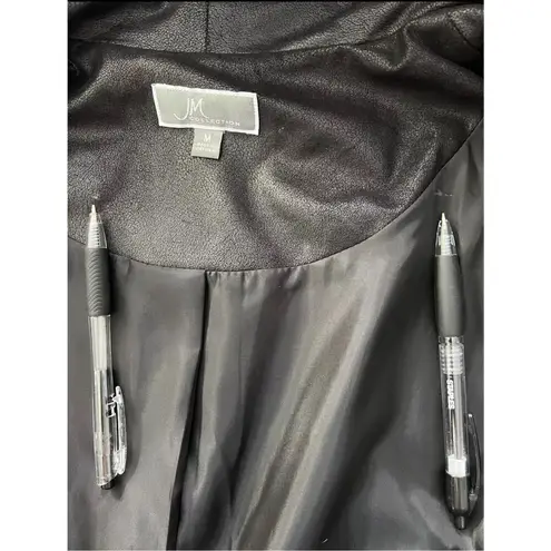 JM Collection Faux Leather Jacket Coat Draped Black Plus Size M Shoulder Padded