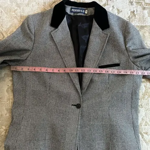 Vintage Houndstooth Blazer Velvet Collar Career Jacket Size 38 Modern Large Black
