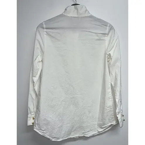 Soft Surroundings Womens Button Up Shirt Size M White Gold Buttons Career Top