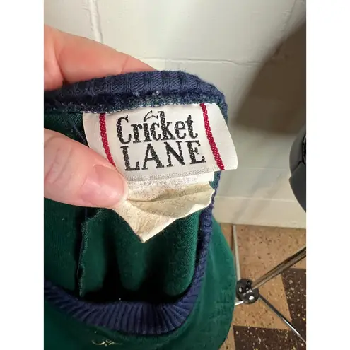 sweatshirt plaid chevron quilted green navy shoulder pads 1980s Size L