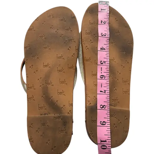 beek + montage Leather Flip Flops Gold Strap Studded Thong Sandals Size 8 Anthro Brown