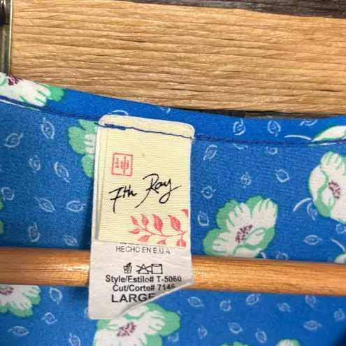 7th Ray  Blue Floral‎ Blouse Size Large - Image 5