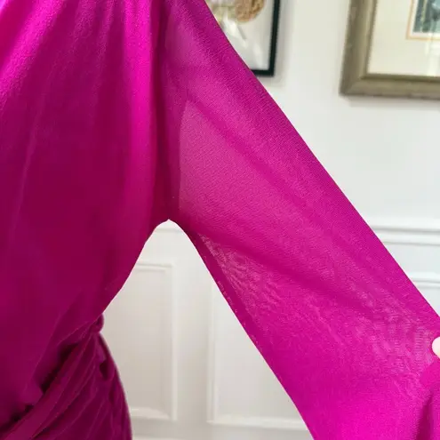 Fuzzi Italy Magenta Fuchsia Fluid Mesh Tulle Midi Long Sleeve Dress $450 20 Pink Size undefined