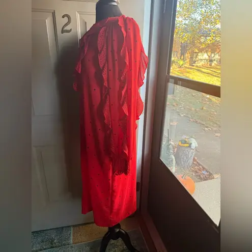 NOS vintage Chez California red ruffle polka dot shift dress, size 12