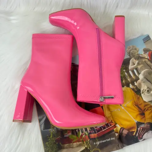 Cape Robbin Pink Faux Patent Leather Belinda Ankle Booties