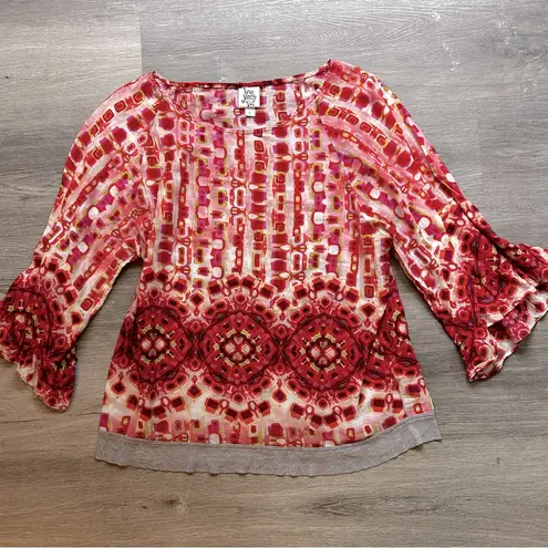 Ivy Jane Red and Pink Geometric Blouse Size Large
