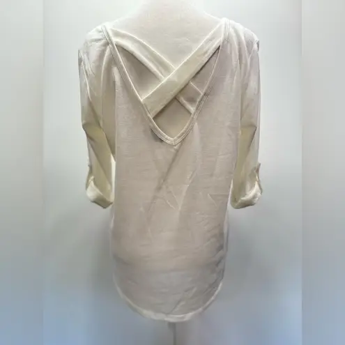 Simply Noelle Ivory Top with 3/4 Tab Sleeves & Crisscross Back Straps S-M