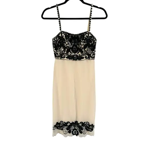 Sue Wong Y2K Black Beaded Scallop Embroidered Sheer Babydoll Camisole Dress Sz 2