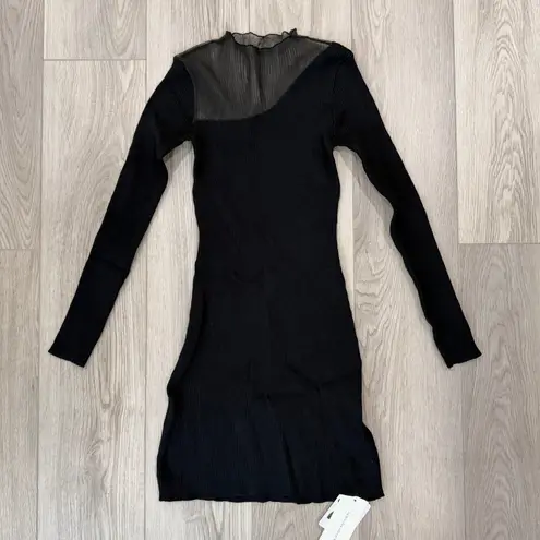 Commense Semi Sheer Panel Sweater Minimalist Chic Cozy Stretch Black Dress XS