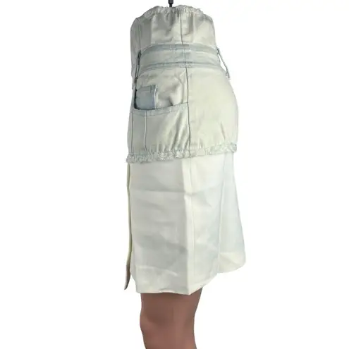 Women's White Denim Layered Fabric High Waisted Pencil Mini Jean Skirt Size S