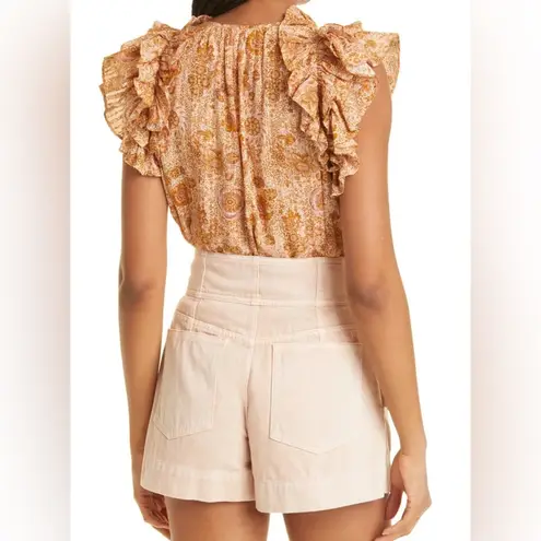 Ulla Johnson Elisa Meadow Floral Print Ruffle Tan Pink Top Shirt Blouse Size 4 - Image 2