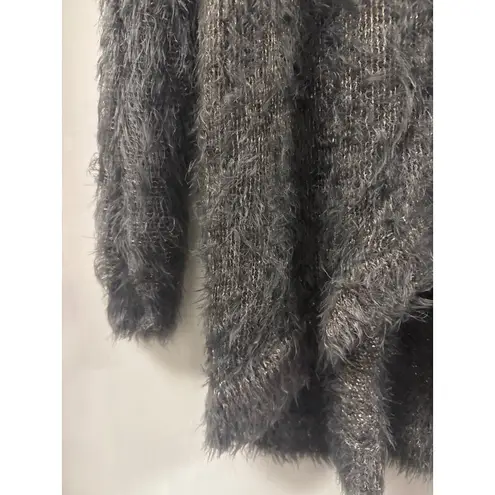 Verty Fuzzy Knit Cardigan Sweater Shaggy Textured One Size Gray Metallic - Image 3