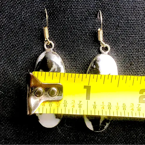 Sterling Silver Old Southwest White Buffalo Turquoise Cabochon Drop Earrings 925 Black