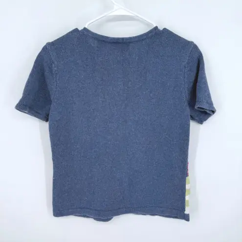 Crazy Horse Blue Pink Patchwork Knit Cardigan Sweater Top S Grannycore Cottage