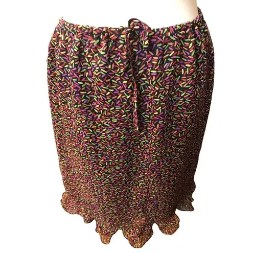 Allison Taylor Vintage pure silk fully lined flutter ruffle hem abstract print s