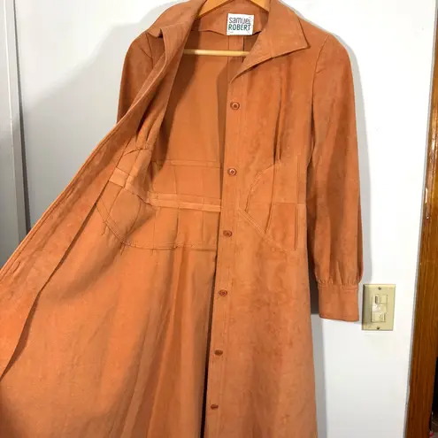 Vintage Samuel Robert Terracotta Orange Peach Suede Long Belted Coat