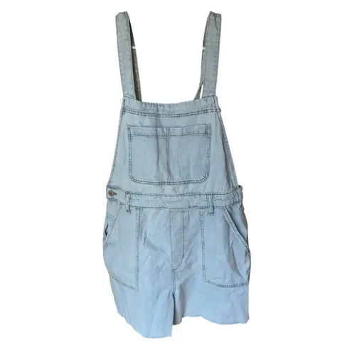 We Wore What 90’s Light Wash Denim Relaxed Overall Shorts Raw Hem Romper L