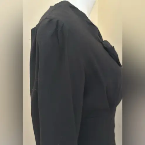 Laura Ashley Black Vintage 1990’S Long Sleeve Black Bow Wool Dress Pleated Sz 8
