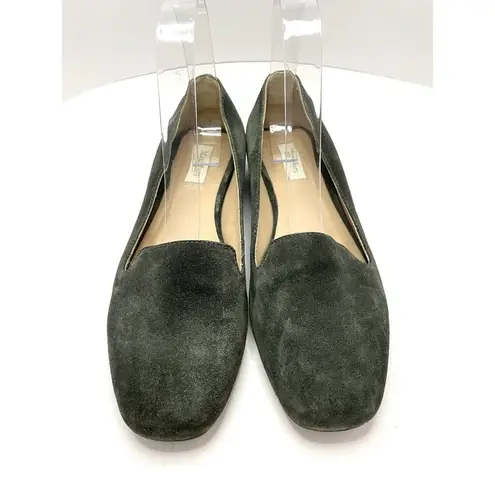 Max Mara Loafers Square Toe Suede Green Flats Women's Size 37 US 6.5 FLAW