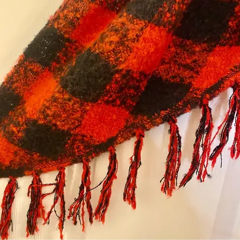 Classic Red & Black Buffalo Plaid Tassel Scarf Unisex Womens One Size
