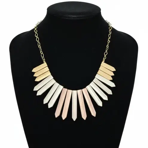 Vintage Mixed Metal Spike Bib Necklace Gold Silver & Rose Gold Geometric Collar