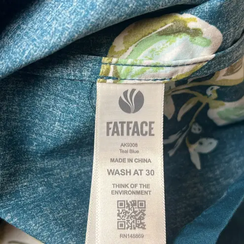 FatFace Ronnie Fig Print Teal Blue Puff Sleeve Blouse Women's 4