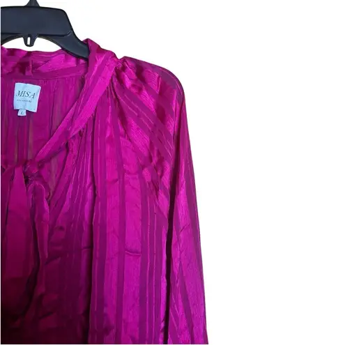 Misa Los Angeles Bell Ruffle Sleeve Peasant Top Womens Large Pink Striped