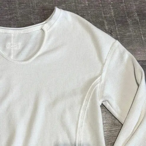 Boutique Waffle Knit White Pullover Top Womens S Exposed Seam Cotton Blend Crop Shirt