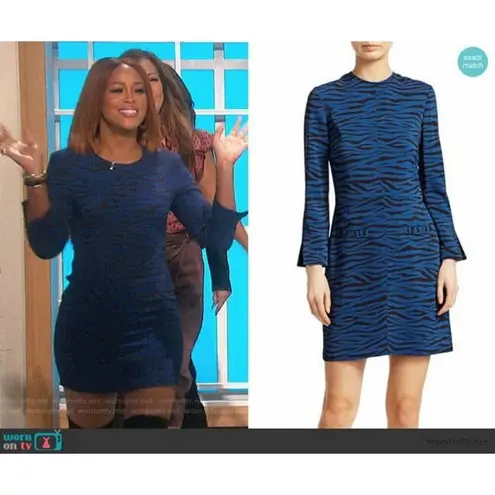 ALC Frank NEW NWT $495 A.L.C. Noelle dress blue tiger print stripe shift Long Sleeve SZ 10