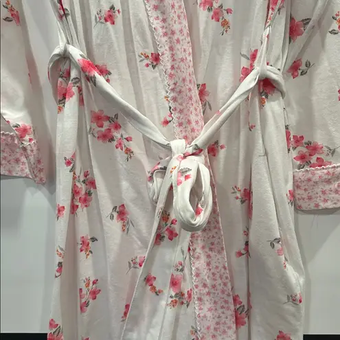 Carole Hochman Mixed Floral Robe Wrap NEW White Pink Medium Cotton Pockets