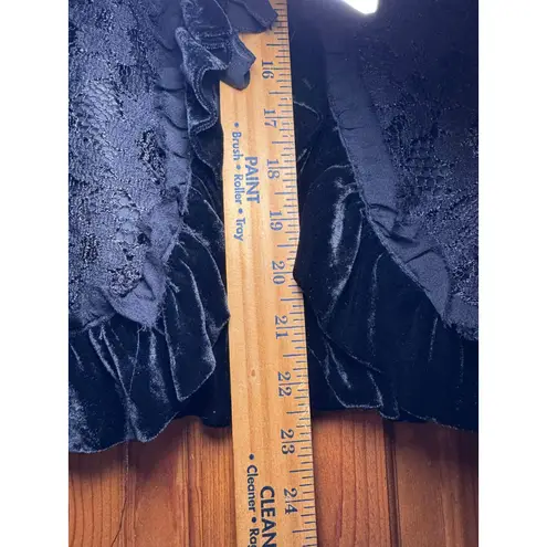 Nine West Black Lace Velvet Ruffle Trim Tie Front Bolero Shrug Jacket L Regencycore Gothic