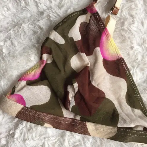 Vintage Y2K 90’s Green Brown Pink Sheer Camo & Floral Triangle Festival Bralette Multiple