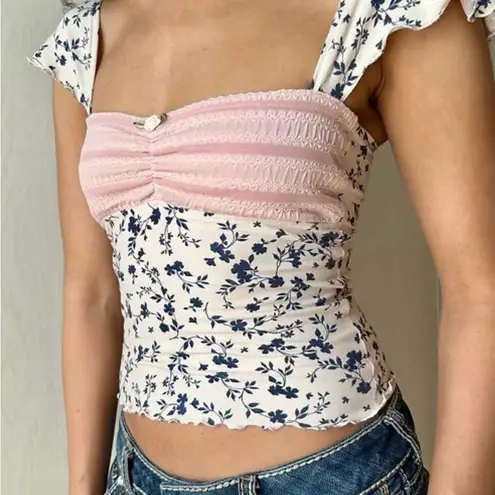 Handmade That Valley Girl Floral Blue Pink Patchwork Tank Top