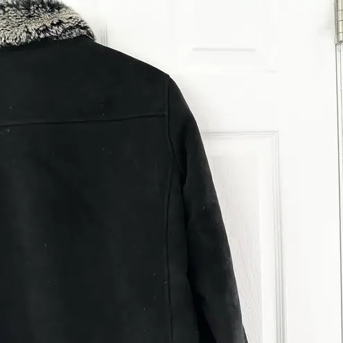 L.L.Bean  Black Faux Suede Grey Fur Lined Trim Penny Lane Jacket Small