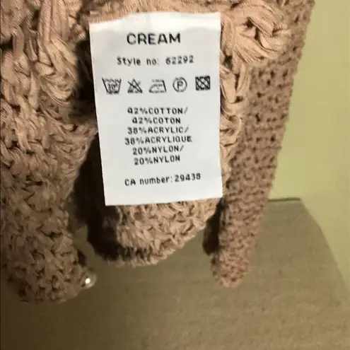 Cream Cloth Women Crochet Sweater With Pearl Button Detail Sz XL EUC Runs Small Tan Size L