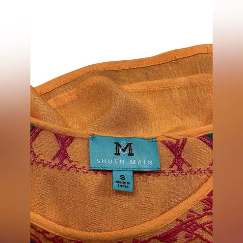 MS South Main Cinco de Mayo Style Vibrant Orange Embroidered Blouse Size S