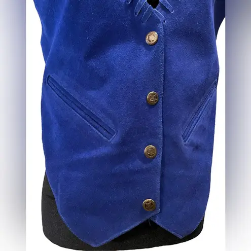 Mona Mode Vintage Blue Leather Western Rodeo Grunge Southwestern Country Vest Size M