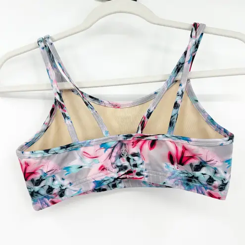 Lija Watercolor Floral Double Strap Sports Bra Low Impact Yoga Pilates Active Gray