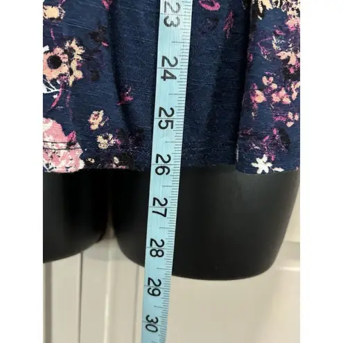 Lone + Lux Navy/Pink Floral Scoop/Tie Neck Smocked Short Flutter Sleeve Sz S Blue