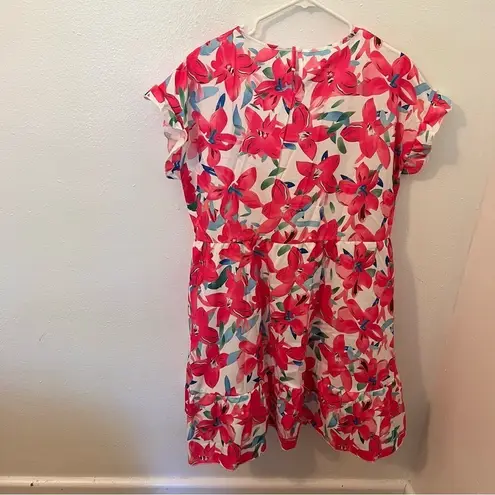 Floral Print Ruffle Hem Dress White Pink Floral Size XL
